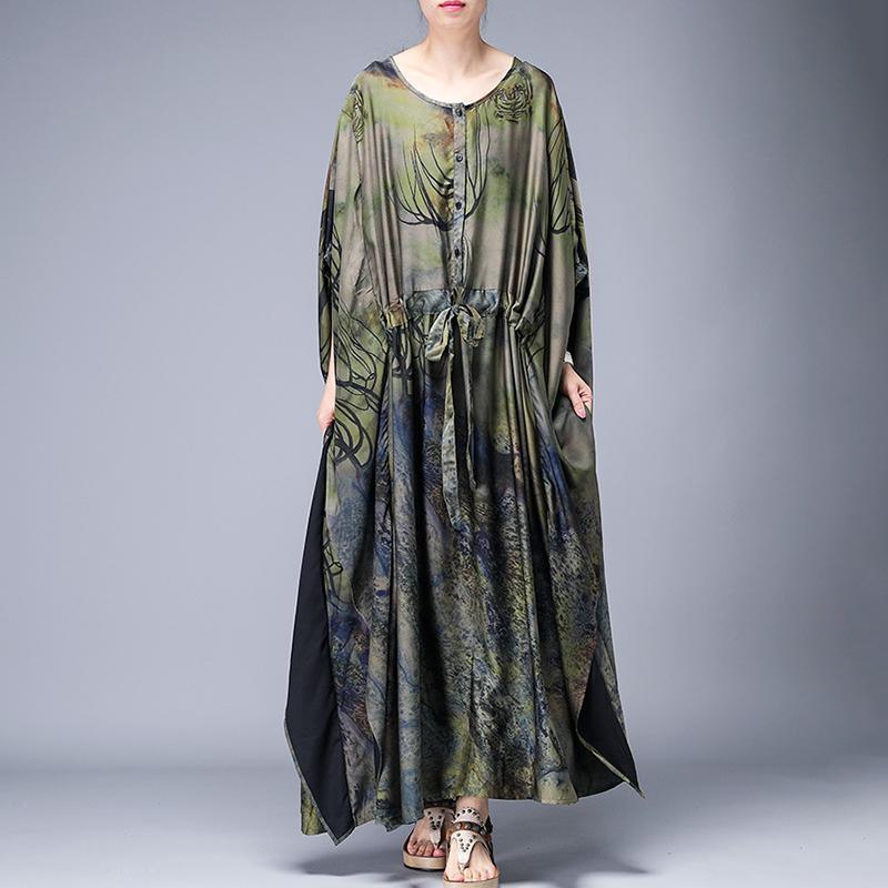 French dresses Boho Drawstring Printed Pleated Casual Irregular Dress - Omychic