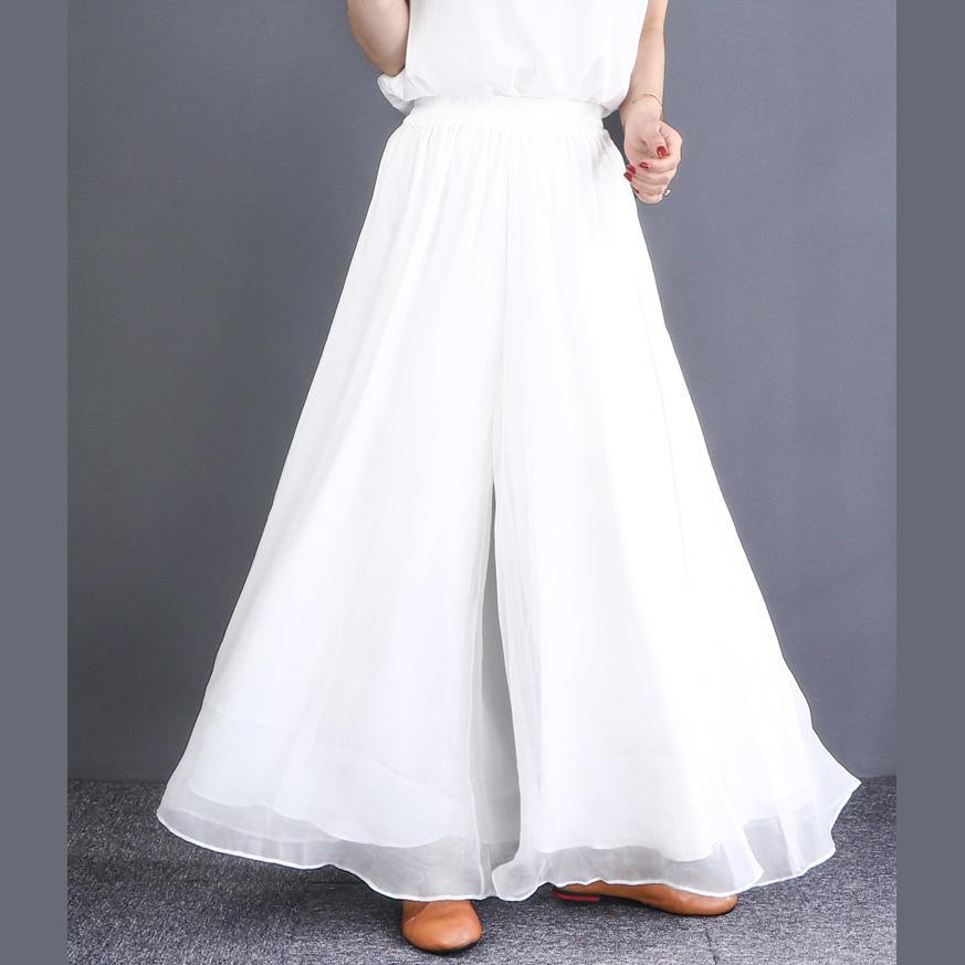 French elastic waist chiffon clothes For Women plus size white wide leg pants - Omychic