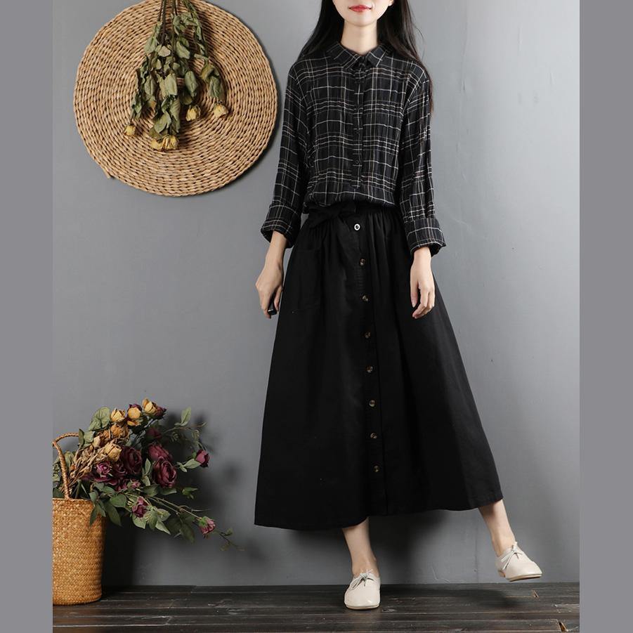 French elastic waist cotton tie waist skirts Inspiration black loose skirts - Omychic