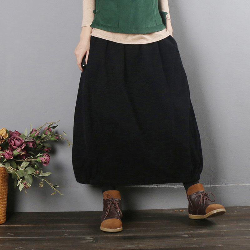 French elastic waist pockets clothes For Women black skirt fall - Omychic
