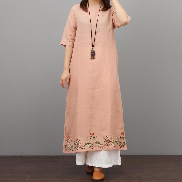 French embroidery linen Robes Online Shopping pink Dresses summer - Omychic