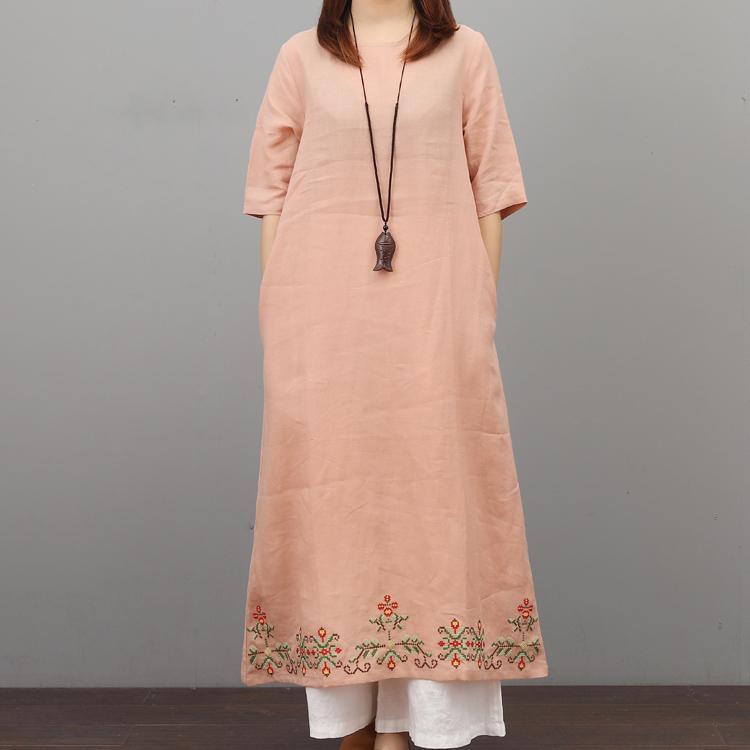 French embroidery linen Robes Online Shopping pink Dresses summer - Omychic