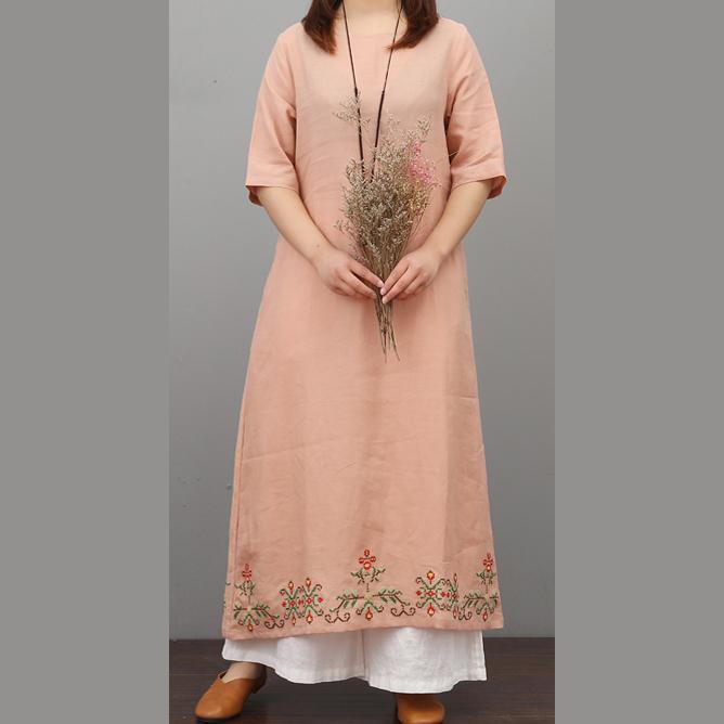 French embroidery linen Robes Online Shopping pink Dresses summer - Omychic