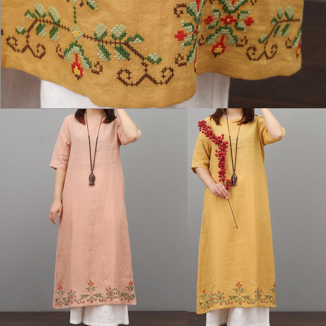 French embroidery linen Robes Online Shopping pink Dresses summer - Omychic