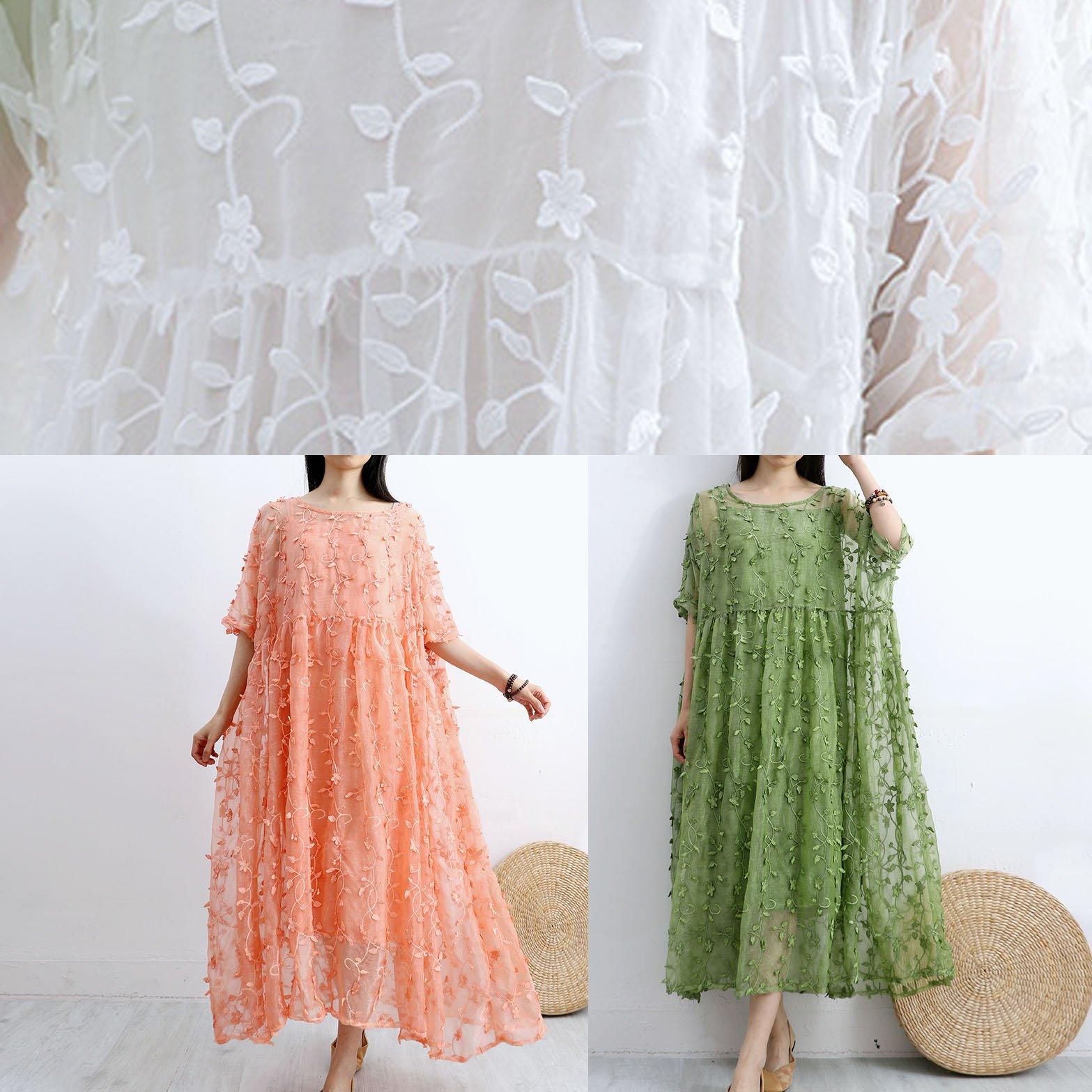 French floral lace cotton tunics for women Runway green cotton Dresses summer - Omychic