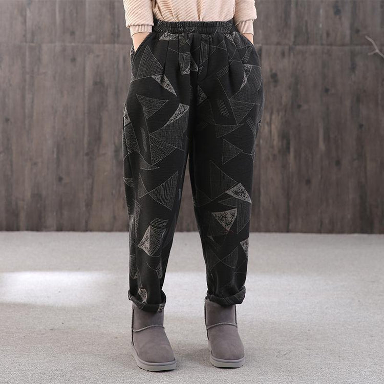 French geometric Camouflage lantern oversize elastic waist crop pants thickGifts harem pants - Omychic