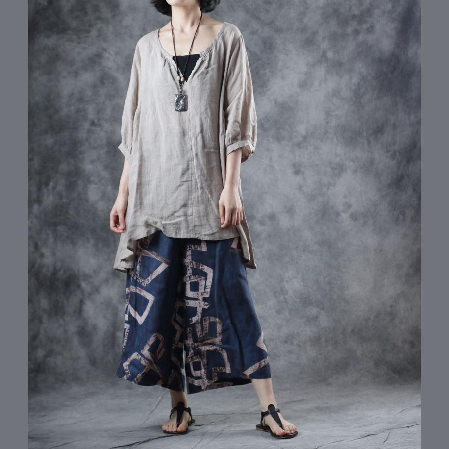 French gray linen clothes For Women v neck half sleeve Vestidos De Lino summer shirts - Omychic