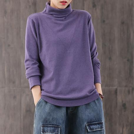 French high neck cotton blouses for women Wardrobes purple top - Omychic