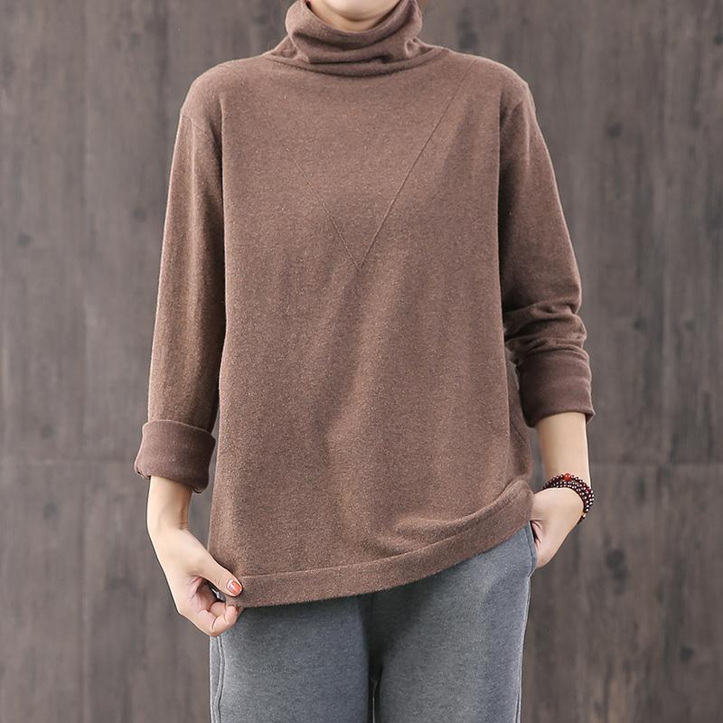 French high neck cotton shirts Inspiration brown tops - Omychic