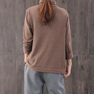 French high neck cotton shirts Inspiration brown tops - Omychic