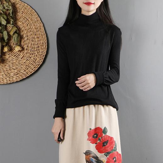 French high neck cotton wild Long Shirts Work black blouses - Omychic