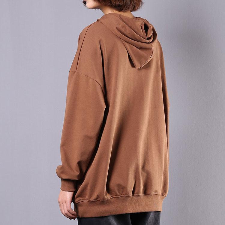 French hooded cotton shirts Fashion Ideas brown Cartoon print tops fall - Omychic