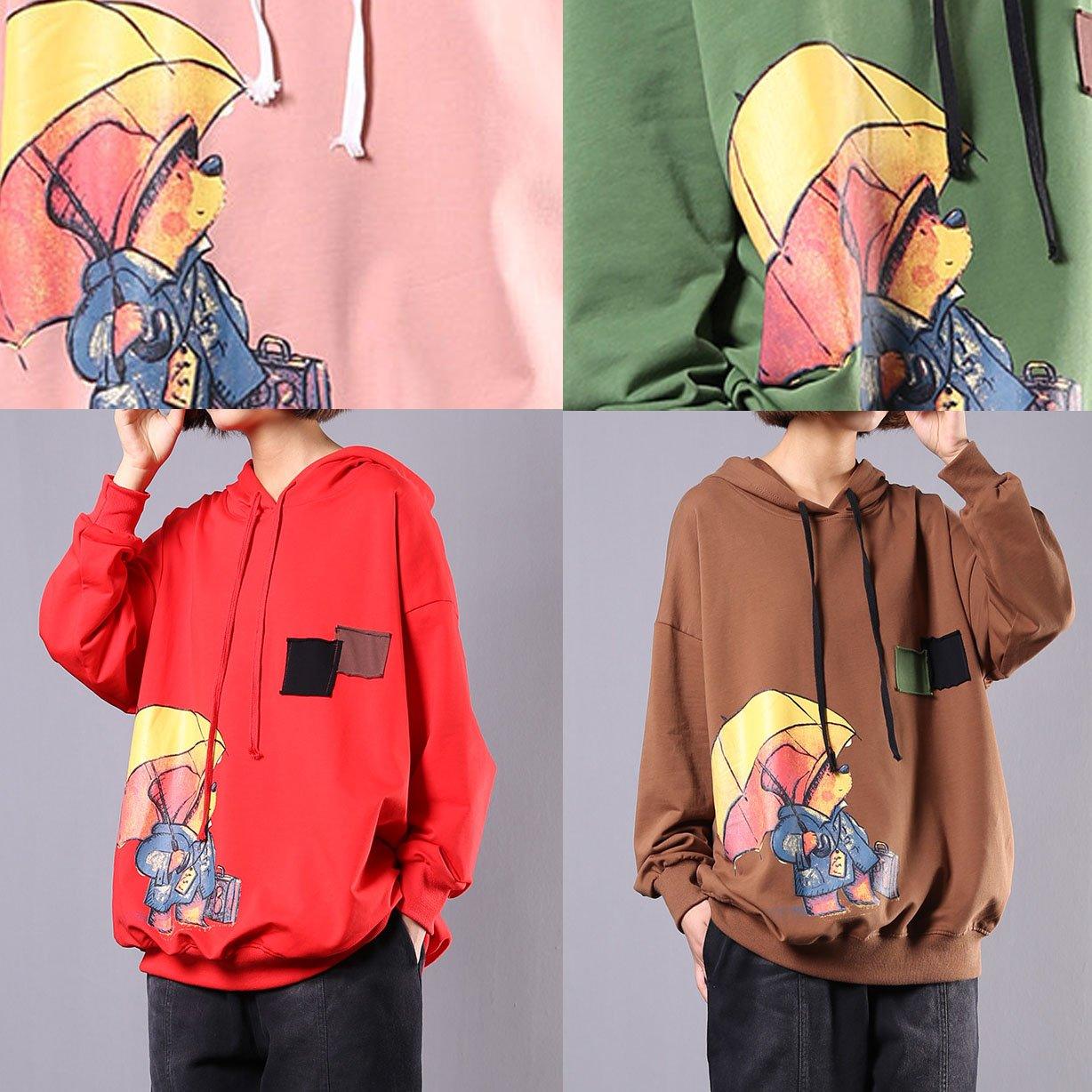 French hooded cotton shirts Fashion Ideas brown Cartoon print tops fall - Omychic
