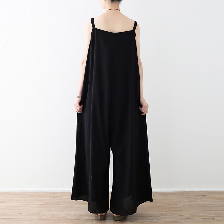 French jumpsuit pants cotton clothes For Women Boho design black wide leg pants - Omychic