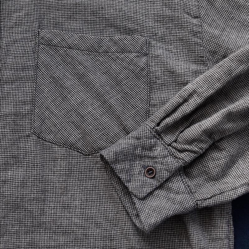 French lapel Button Down quilting clothes plus size Shape gray Plaid cotton Dresses - Omychic