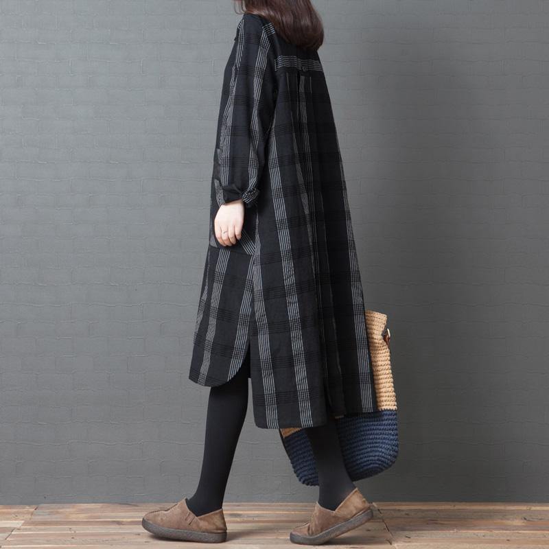 French lapel collar cotton Long Shirts Boho Fashion Ideas black long Dress low high design - Omychic