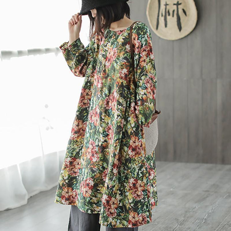 French linen clothes For Women Korea Linen Printing Pullover Spring Midi Dress - Omychic