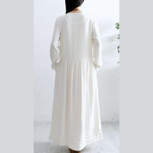 French Long Sleeve Cotton Quilting Clothes Neckline White Loose Dresses Fall ( Limited Stock) - Omychic