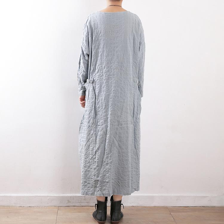 French o neck baggy dress linen cotton clothes plus size Runway light blue Maxi Dresses spring dress - Omychic