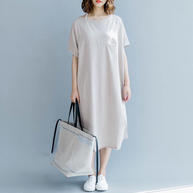 French o neck cotton dresses top quality khaki Maxi Dress - Omychic