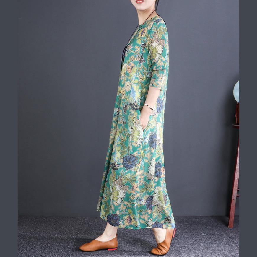 French o neck cotton outfit Drops Design Tunic Tops green print Vestidos De Lino Dresses spring - Omychic