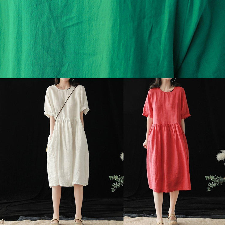 French o neck half sleeve linen Robes Sewing green Dresses summer - Omychic