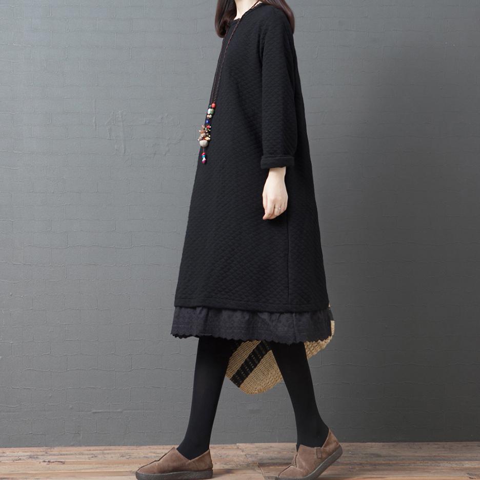 French o neck patchwork cotton clothes Women Wardrobes black Maxi Dress - Omychic