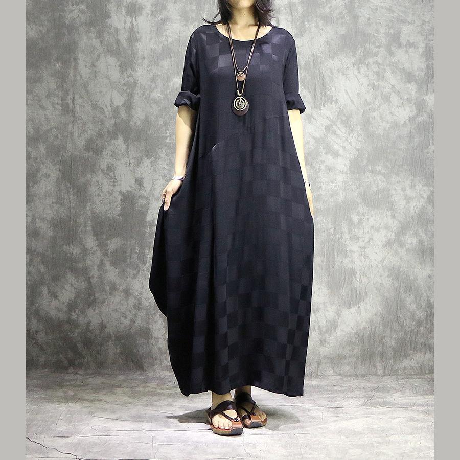 French o neck silk dresses Fabrics black Maxi Dress summer - Omychic