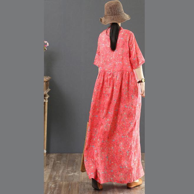 French orange print linen clothes For Women Pakistani Catwalk o neck baggy Maxi Summer Dress - Omychic