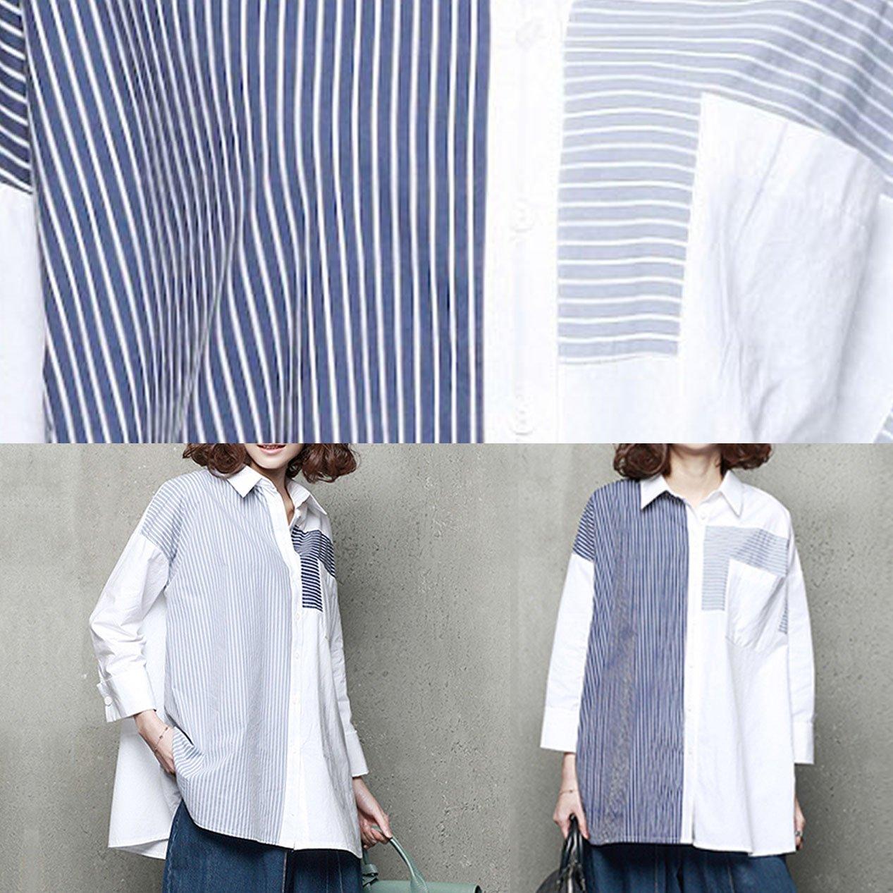 French patchwork cotton striped shirts women Tutorials light blue shirts - Omychic
