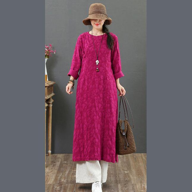 French purple linen quilting dresses o neck Jacquard cotton robes summer Dress - Omychic
