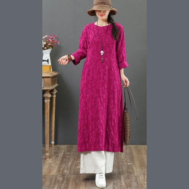 French purple linen quilting dresses o neck Jacquard cotton robes summer Dress - Omychic