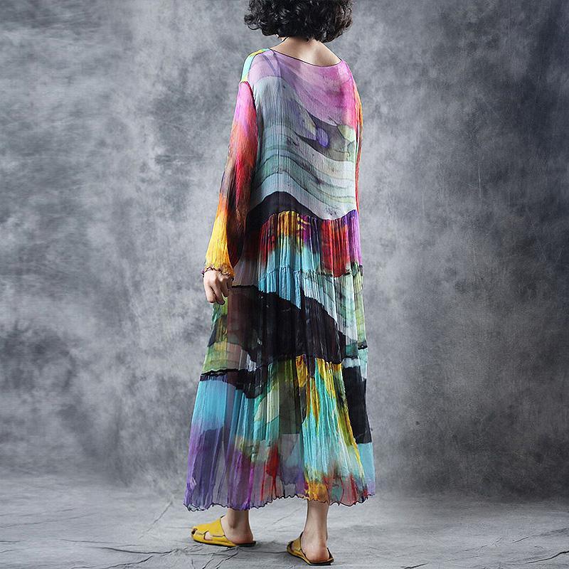 French Rainbow Robes V Neck Wrinkled Two Pieces Robes Fall Dresses - Omychic