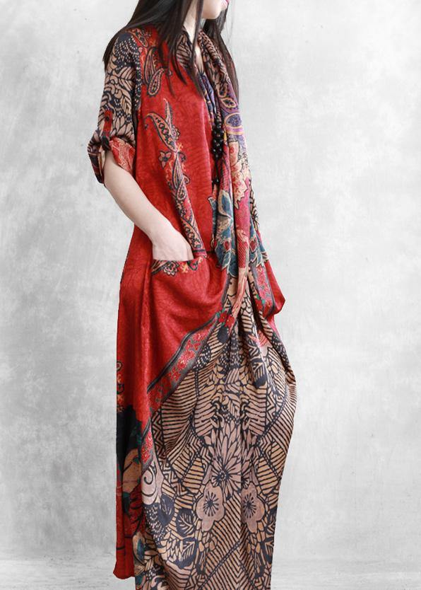 French red print clothes For Women v neck patchwork Plus Size Dresses