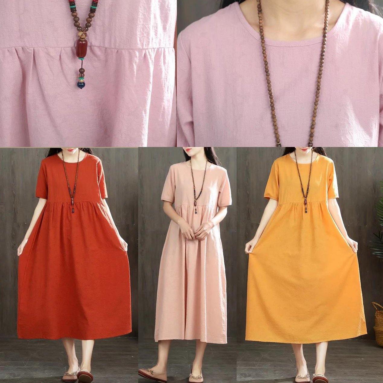 French Short Sleeve Linen Clothes Tunic Tops Pink Dresses Summer ( Limited Stock) - Omychic