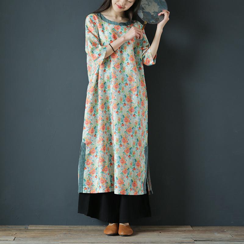 French side open linen clothes design floral Dresses summer - Omychic