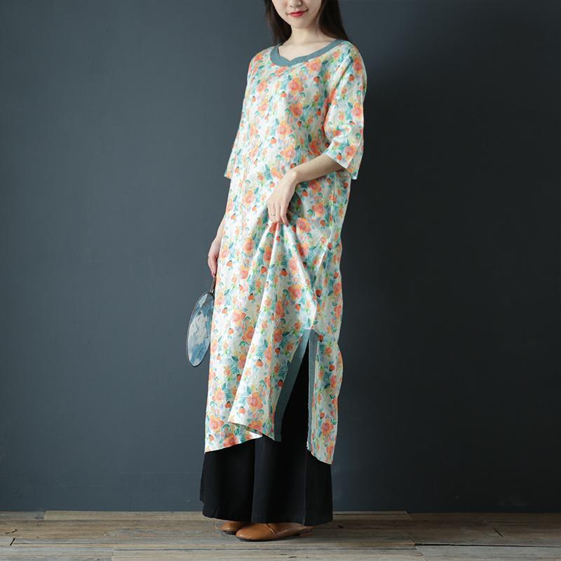 French side open linen clothes design floral Dresses summer - Omychic