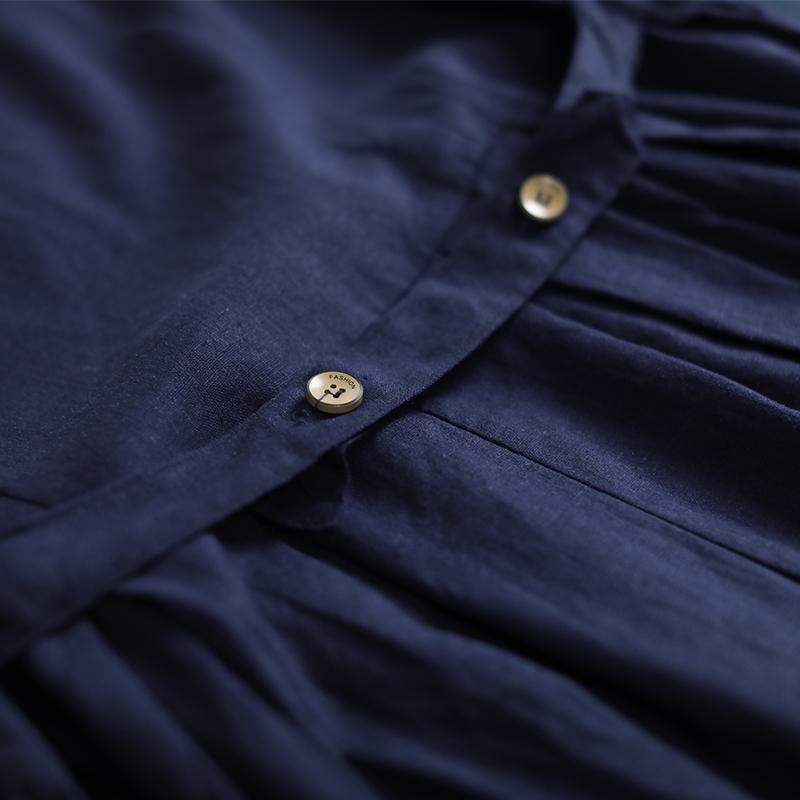 French sleeveless cotton Long Shirts Neckline navy Dress summer - Omychic