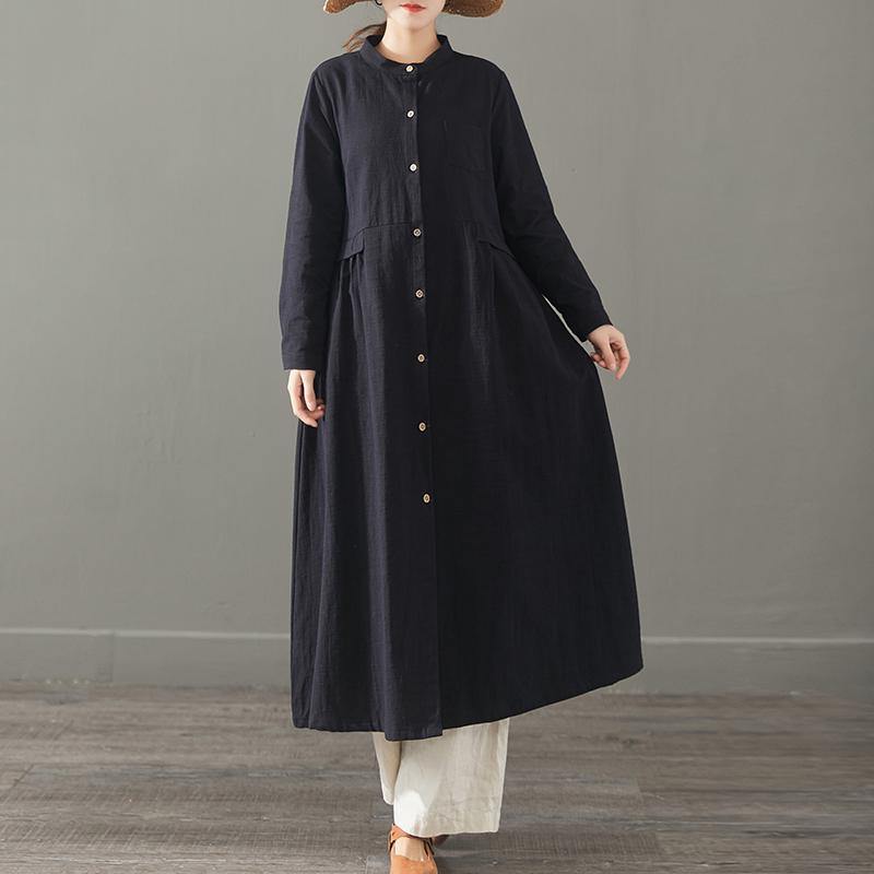 French stand collar cotton outwear Sewing black long coats autumn - Omychic