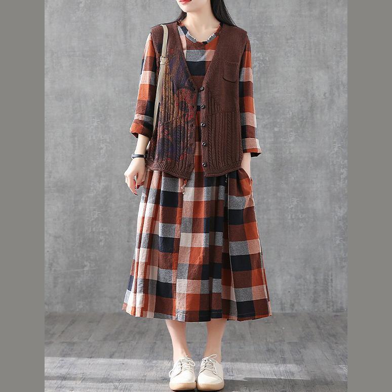 French v neck patchwork cotton quilting dresses Inspiration red plaid Dresses - Omychic