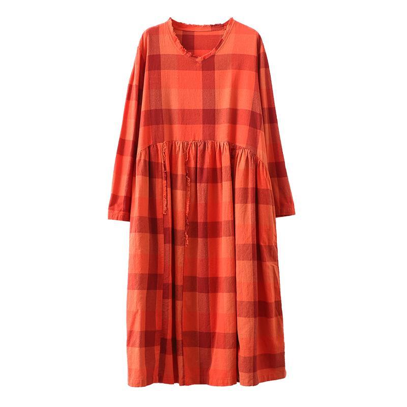 French v neck patchwork cotton quilting dresses Inspiration red plaid Dresses - Omychic