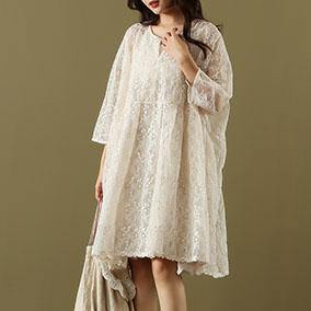 French white lace clothes For Women o neck hollow out daily summer Dress - Omychic