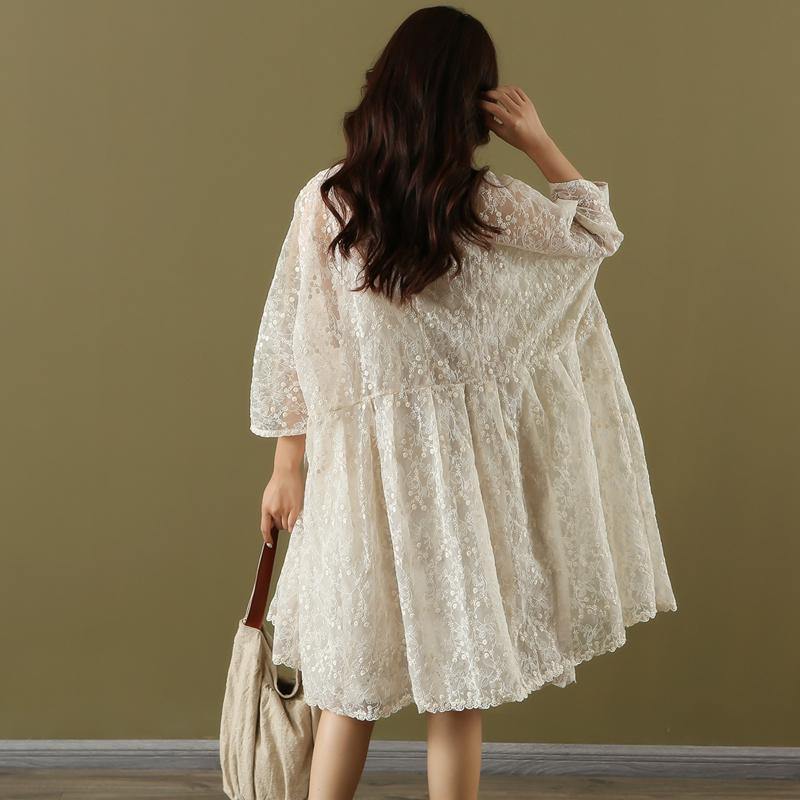 French white lace clothes For Women o neck hollow out daily summer Dress - Omychic