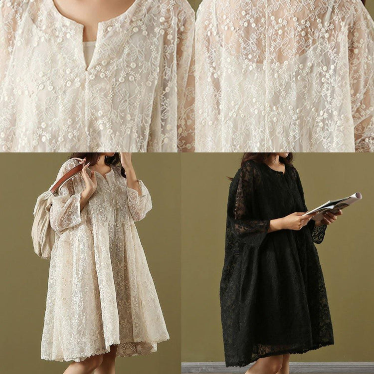 French white lace clothes For Women o neck hollow out daily summer Dress - Omychic