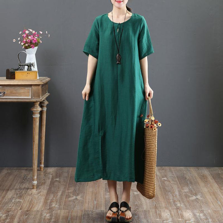 French Blackish Green Tunics O Neck Embroidery Robe Spring Dresses - Omychic