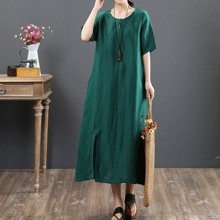 French Blackish Green Tunics O Neck Embroidery Robe Spring Dresses - Omychic