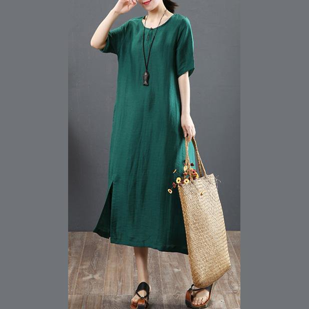 French Blackish Green Tunics O Neck Embroidery Robe Spring Dresses - Omychic