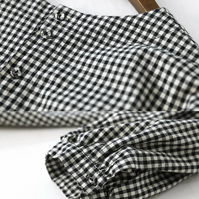 French Plaid Cotton Women Fine Sewing Asymmetric Plus Size Clothing Blouse