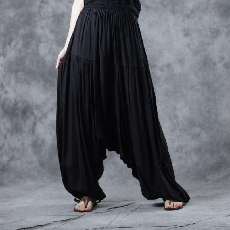 Fresh and elegant folds wide harem pants black autumn ladies new style - Omychic