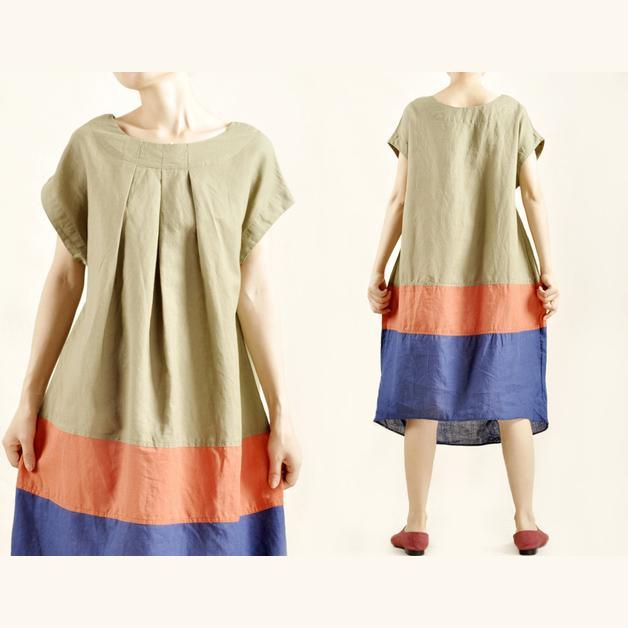 Fresh color patch maxi dress linen cotton oversize sundress - Omychic